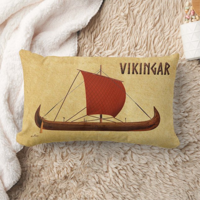 Coussin Rectangle Bateau viking à voile rouge II (Couverture)