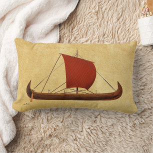 Coussin Rectangle Bateau viking à voile rouge II