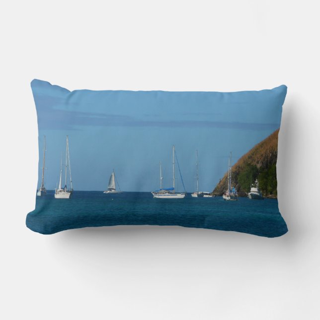 Coussin Rectangle Bateaux à voile dans la baie Blancs et Bleus Nauti (Recto)