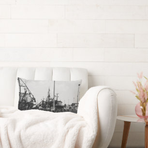 Coussin Rectangle Bateaux De Port Monochrome Noir Et Blanc