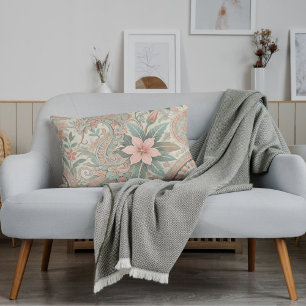 Coussin Rectangle Batik indonésien motif floral Boho rose bleu