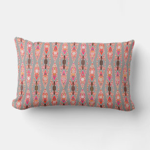 Coussin Rectangle Batik tribal - gris rose et argenté de corail