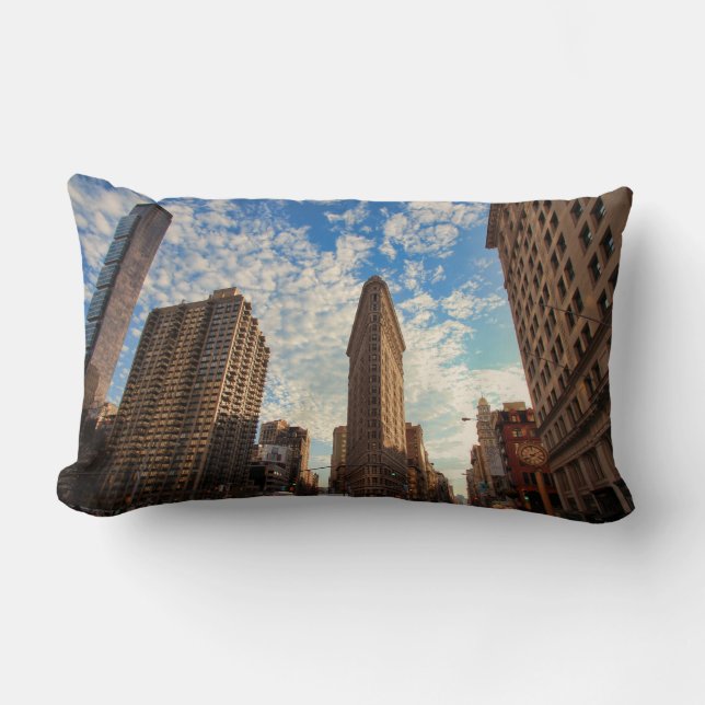 Coussin Rectangle Bâtiment Flatiron de NYC, vue large, nuages ​​duve (Recto)