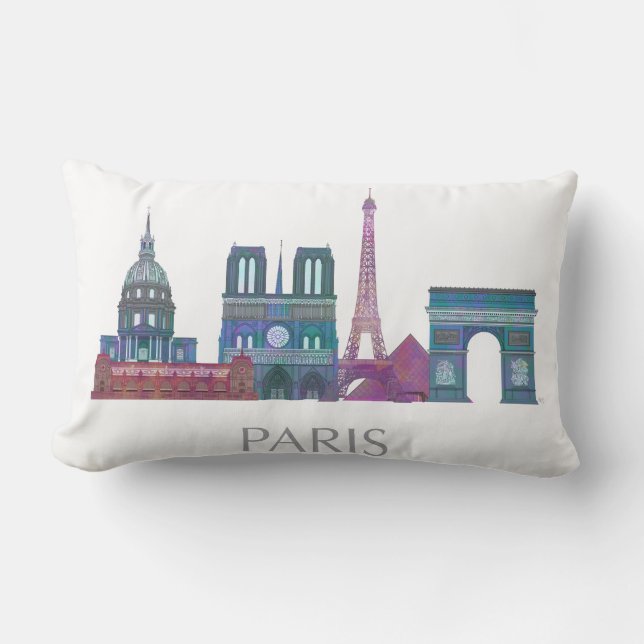 Coussin Rectangle Bâtiments couleur Paris Skyline (Recto)