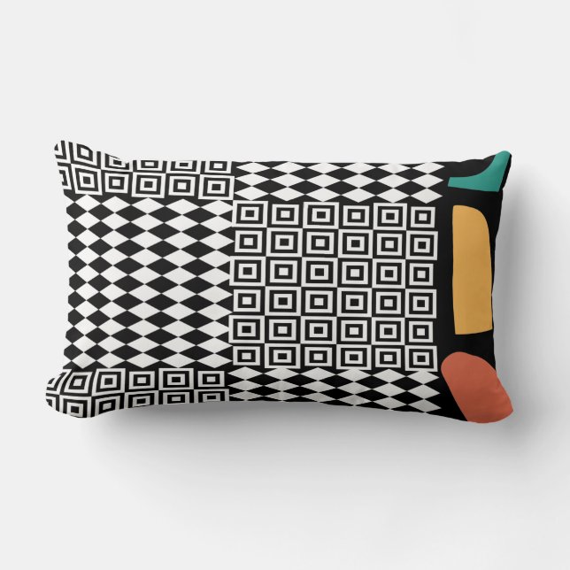 Coussin Rectangle Bauhaus Abstrait Géométrique Milieu de Siècle Teal (Recto)