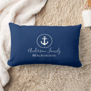 Coussin Rectangle Beach House Ancre nautique Corde étoile Marine ble