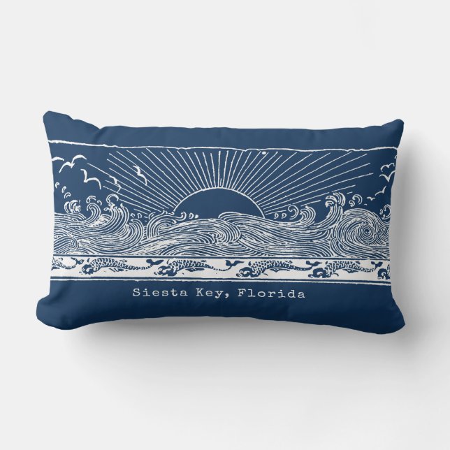 Coussin Rectangle Beach House Marine Côte Bleue Blanc (Recto)