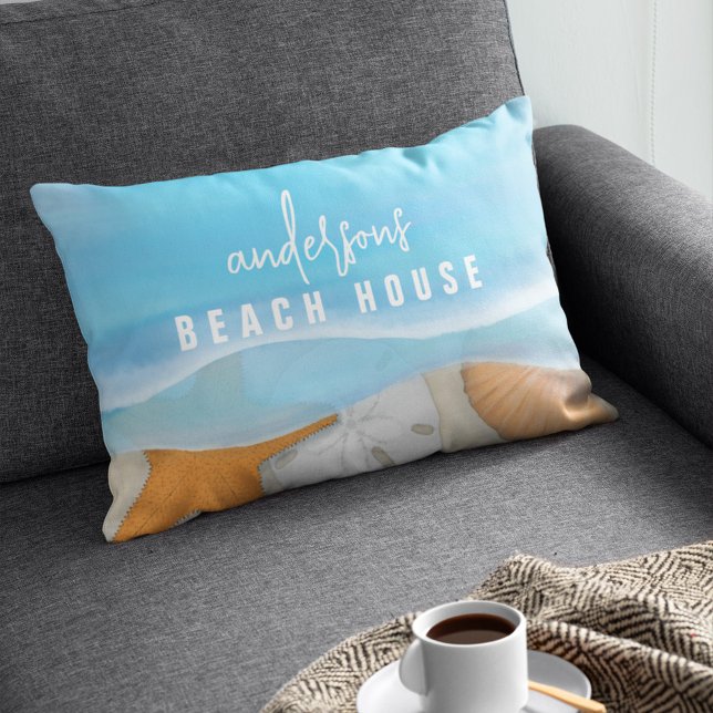 Coussin Rectangle Beach House Watercolor Ocean Custom (Créateur téléchargé)