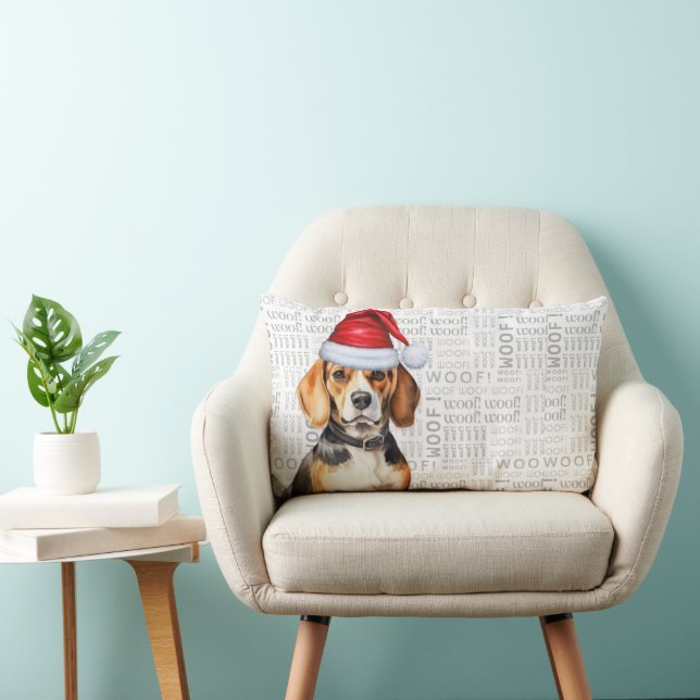 Coussin Rectangle Beagle de Noël Amoureux des chiens dans un Casquet (Chaise)