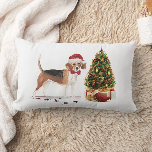 Coussin Rectangle Beagle drôle Chien de Noël avec arbre (Couverture)