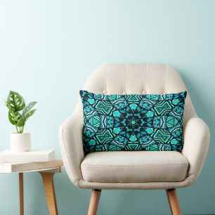 Coussin Rectangle Beau Aqua Turquoise Turquoise Ethnic Mosaic Art
