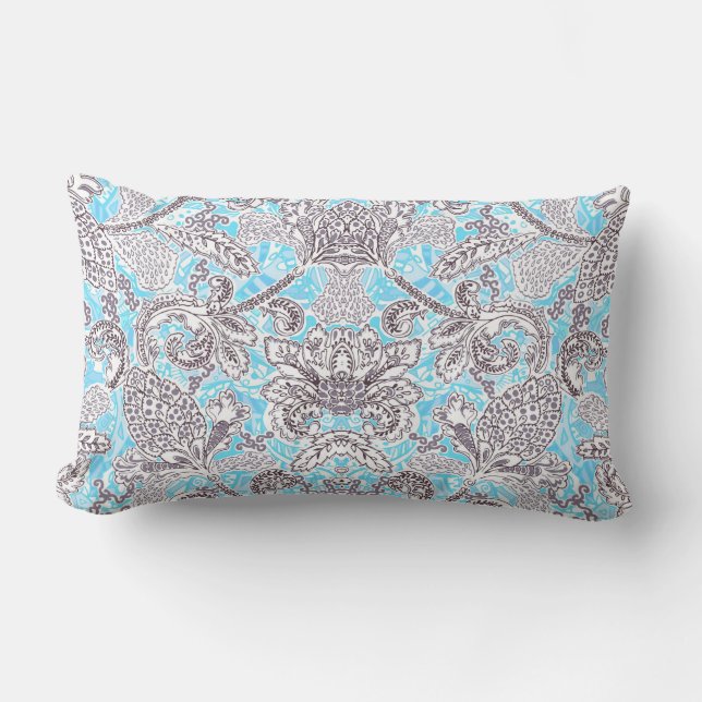 Coussin Rectangle Beau bleu gris classique floral (Recto)