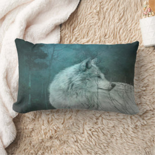 Coussin Rectangle Beau loup gris dans une forêt foncée