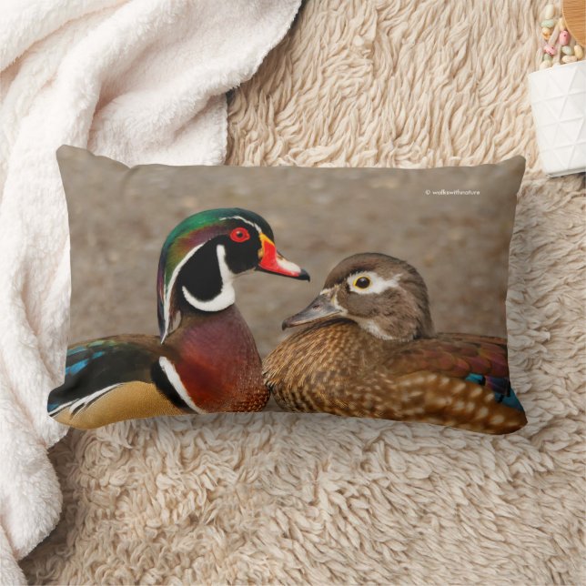 Coussin Rectangle Beau moment de contact entre des canards en bois (Couverture)