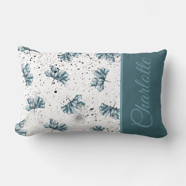 Coussin Rectangle Beau Monogramme acier bleu Floral (Recto)