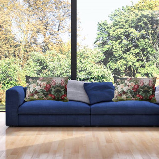 Coussin Rectangle Beau motif floral avec Roses et Foliage (Créateur téléchargé)