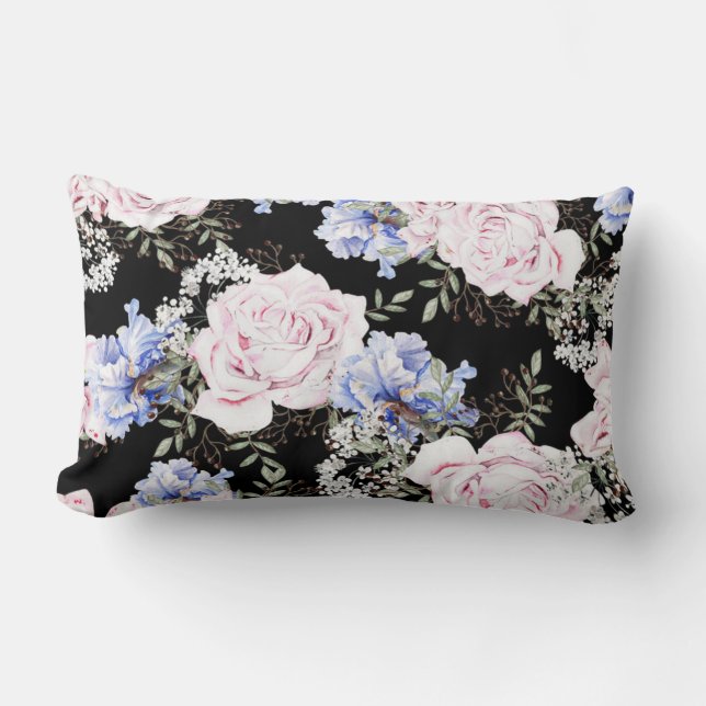Coussin Rectangle Beau motif Floral Rose Iris rose bleu (Recto)