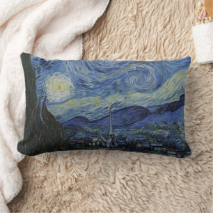 Coussin Rectangle Beau paysage Bleu nuit Ciel d'or étoiles