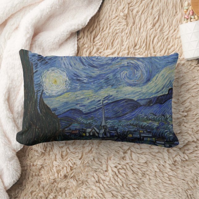 Coussin Rectangle Beau paysage Bleu nuit Ciel d'or étoiles (Couverture)