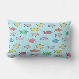 Coussin Rectangle Beau poisson multicolore sur bleu clair