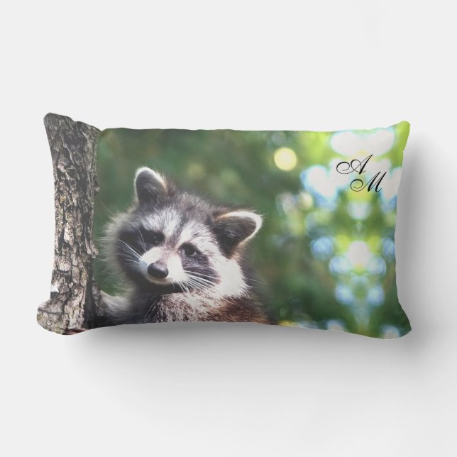 Coussin Rectangle Beau Raccoon sur la Jungle & Monogram (Recto)