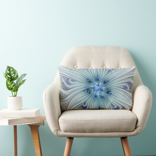 Coussin Rectangle Beauté florale Abstraite moderne Blue Pastel Flowe (Chaise)