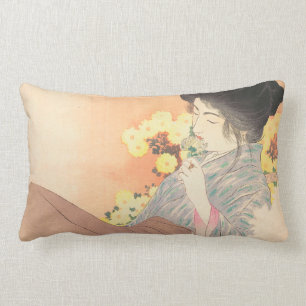 Coussin Rectangle Beauté japonaise avec la fleur geisha maiko tatou