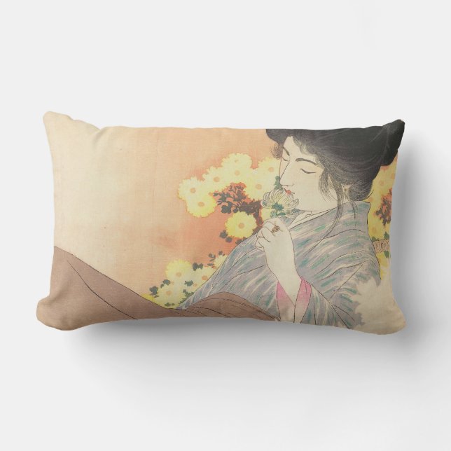 Coussin Rectangle Beauté japonaise avec la fleur geisha maiko tatoua (Recto)