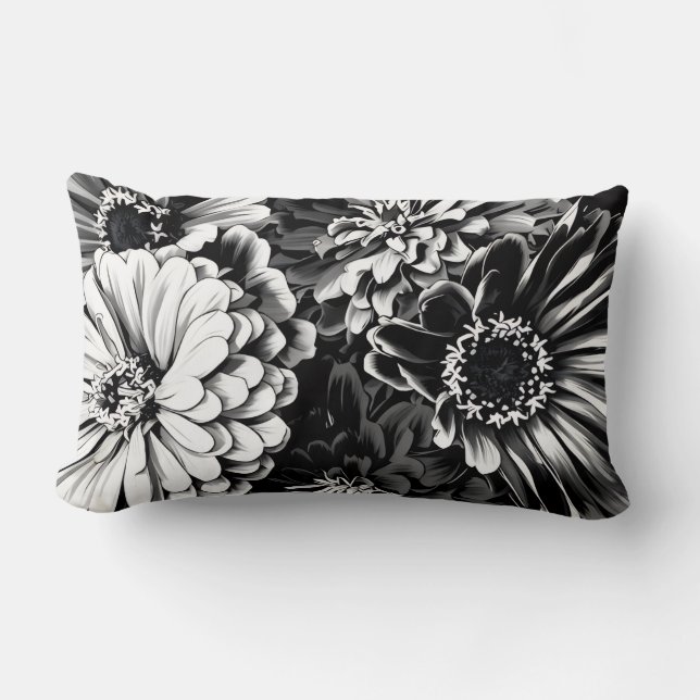 Coussin Rectangle Beautiful Black & white flowers on pillow (Recto)