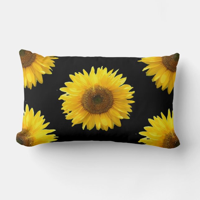 Coussin Rectangle Beaux tournesols jaunes sur fond noir (Recto)