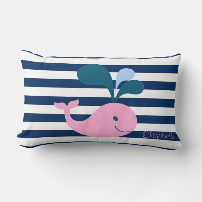 Coussin Rectangle Bébé baleine mignon, rayures bleu marine - Personn (Recto)