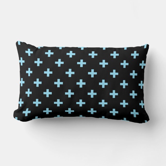 Coussin Rectangle Bébé bleu polka croise sur noir (Recto)