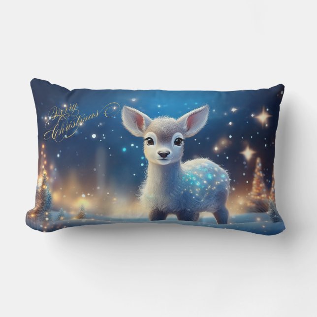 Coussin Rectangle Bébé Reindeer avec joyeux voeux de Noël (Recto)