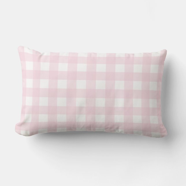 Coussin Rectangle Bébé rose et blanc Grand Motif En vichy. (Recto)