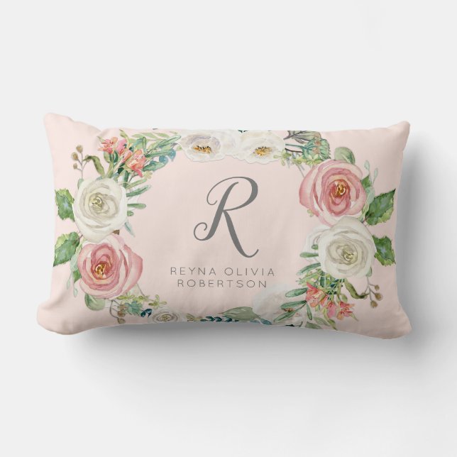 Coussin Rectangle Bébée douce| Nom du monogramme Flore blanche (Recto)