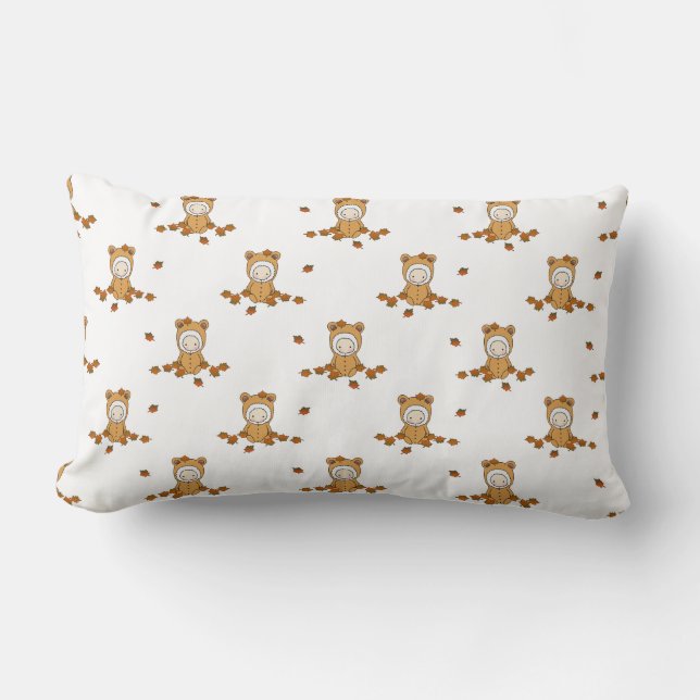 Coussin Rectangle Bébés mignons d'automne dans un motif de feuilles  (Recto)