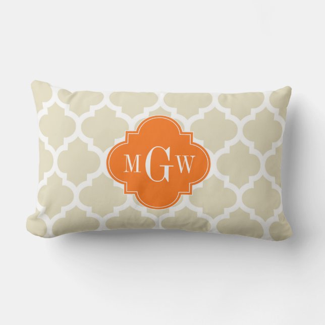 Coussin Rectangle Beige, Blanc Marocain #5 Citrouille 3 Monogramme I (Recto)