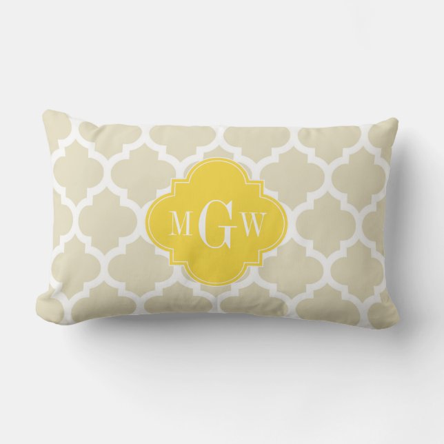 Coussin Rectangle Beige, Wt Marocain #5 Ananas 3 Monogramme Initial (Recto)