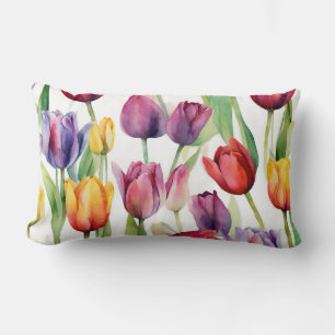 Coussin Rectangle Belle Aquarelle Fleurs de Tulipe