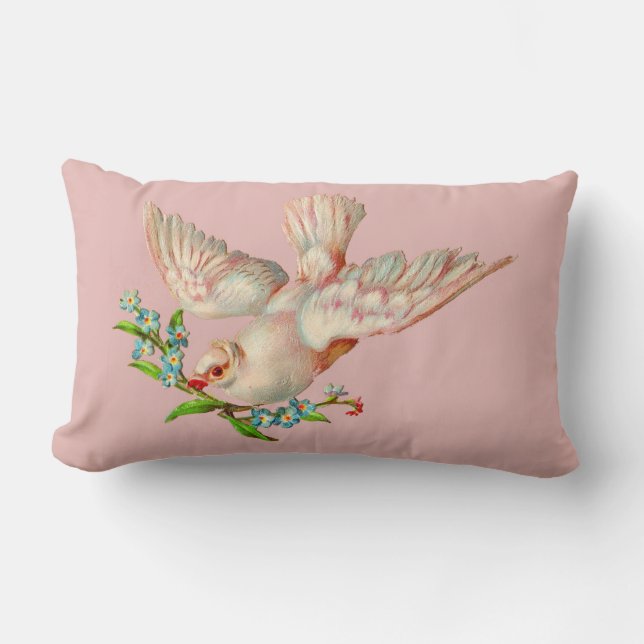Coussin Rectangle belle colombe blanche avec sprig dans la bouche (Recto)