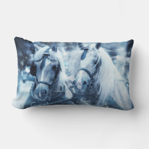 Coussin Rectangle Belle équipe de chevaux Photo d'hiver