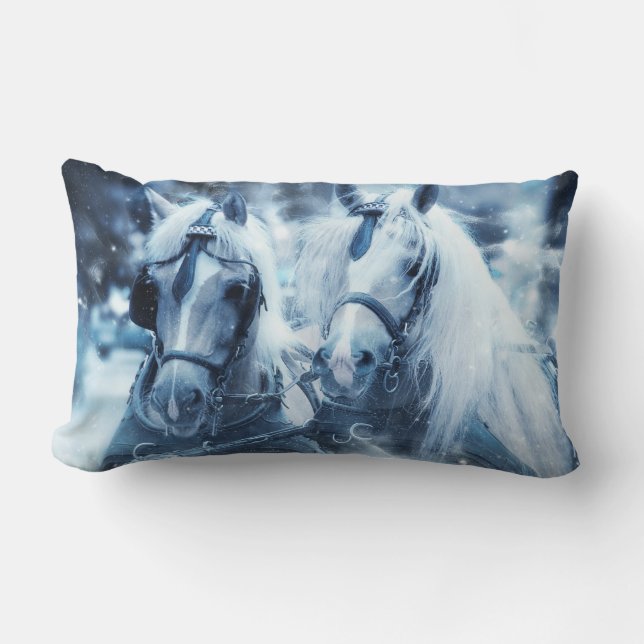 Coussin Rectangle Belle équipe de chevaux Photo d'hiver (Recto)