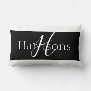 Coussin Rectangle Belle famille de monogrammes noir et blanc