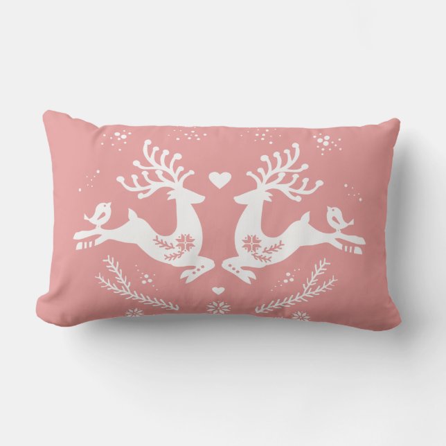 Coussin Rectangle Belle Fête Scandi Pink Christmas Deer (Recto)