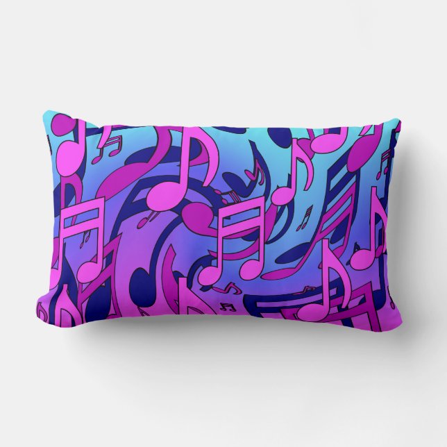 Coussin Rectangle Belle Musique Notes vives Pink Purple Blue Aqua (Recto)