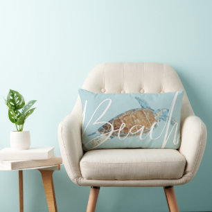 Coussin Rectangle Belle plage de tortue de mer peinte Texte