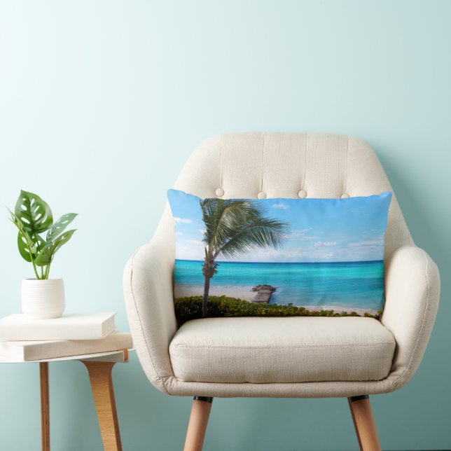 Coussin Rectangle Belle plage tropicale aux palmiers venteux (Chaise)