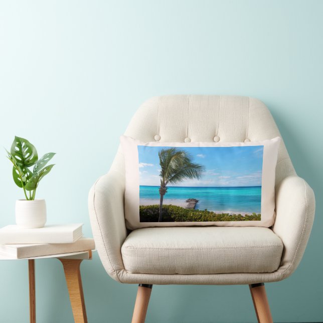 Coussin Rectangle Belle plage tropicale aux palmiers venteux (Chaise)