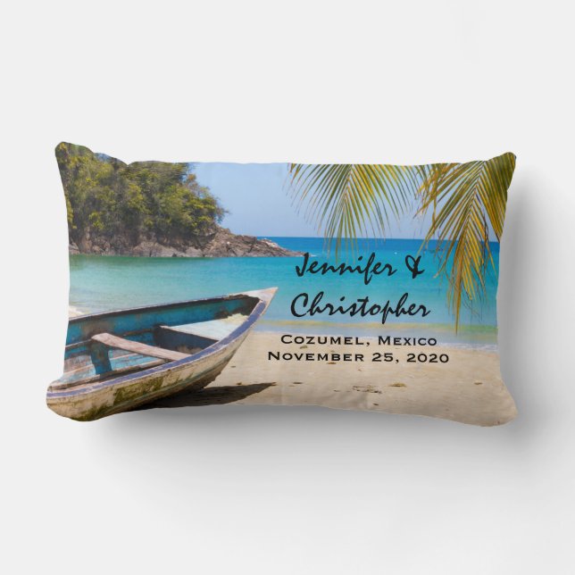 Coussin Rectangle Belle plage tropicale avec un Mariage en bateau (Recto)