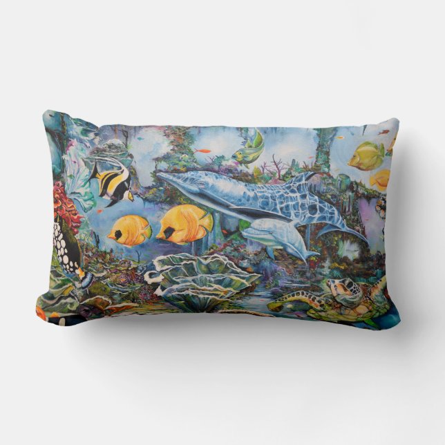 Coussin Rectangle Belle scène de poissons et de tortues de mer sous- (Recto)